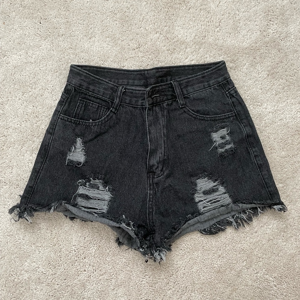 High waisted black ripped jean shorts